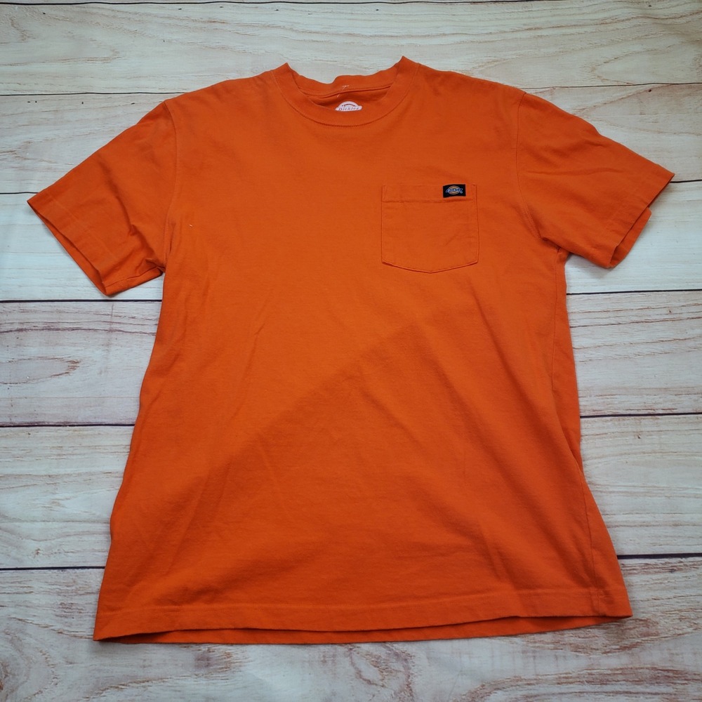 Dickies Shirt Mens Medium Orange Short Sleeve Pocket Cotton Crew Neck Work